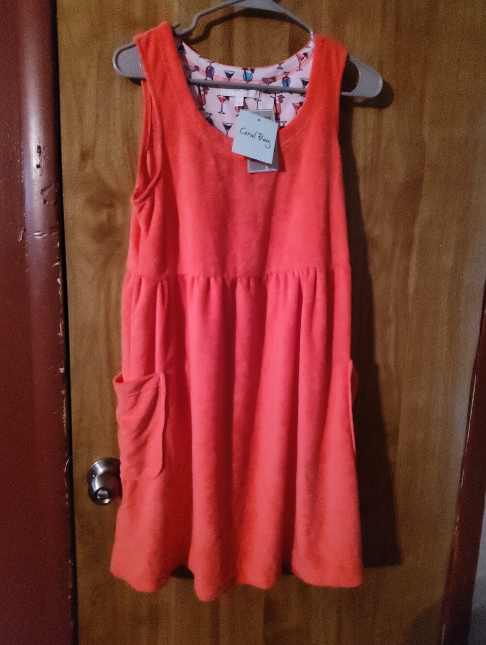 Coral Bay Bright Coral Sleeveless Pocket Dress